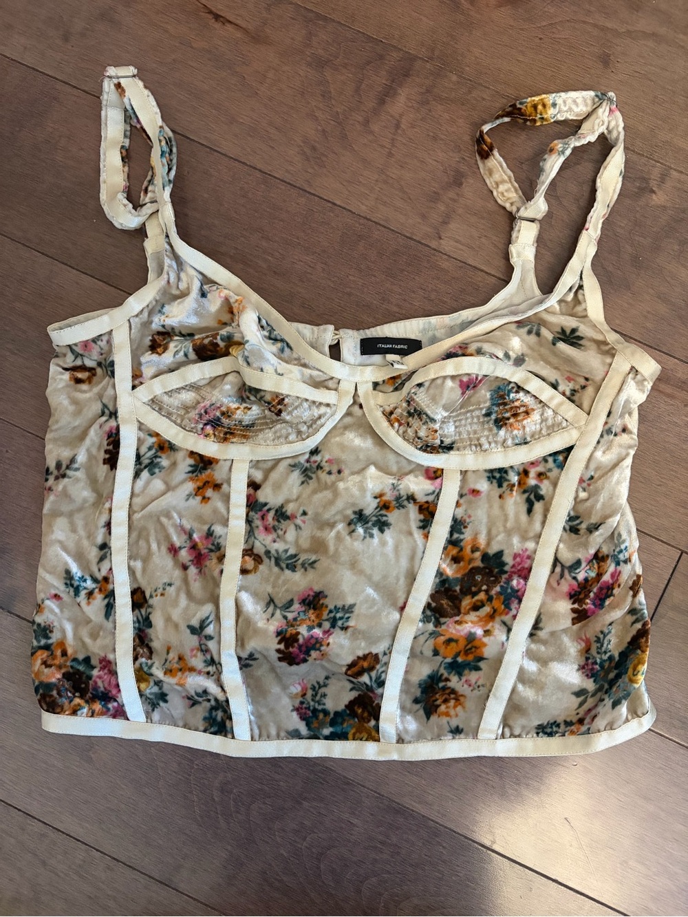 R13 Cream Floral Velvet Bustier Camisole
